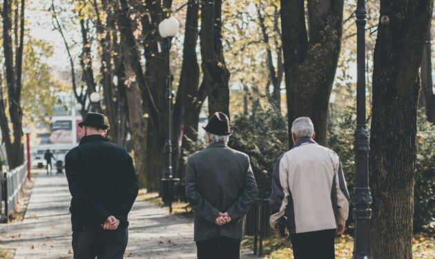 ouderen wandelen in park
